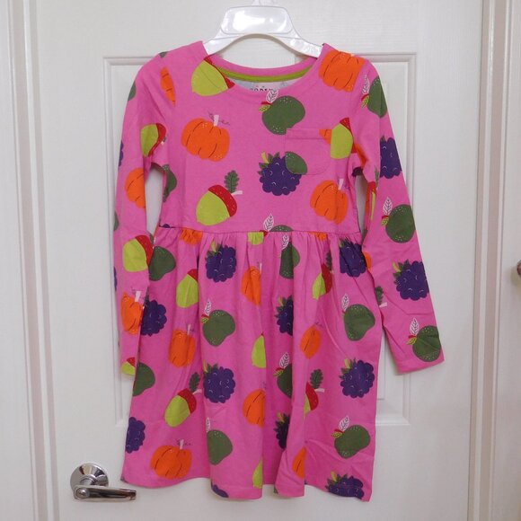NWT Mini Boden Pink Pumpkin Acorn Fall Print Dress sz 8-9 - Picture 1 of 1